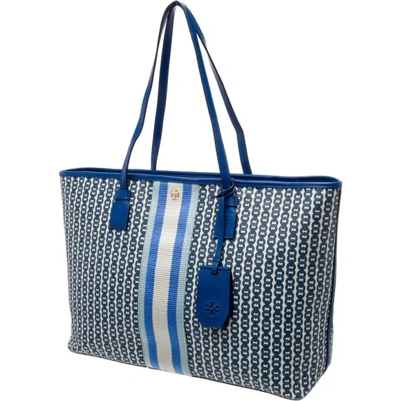 Tory Burch Gemini Link Tote Navy, Royal Blue, and White Geometric Shoulder Bag - Picture 3 of 17